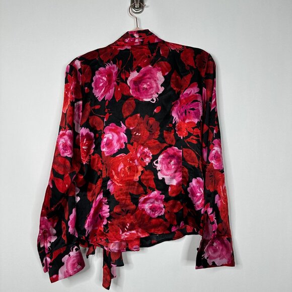 2/$24 Jones New York Signature Floral Wrap Top Red Pink Medium #A0284 TRB2 - Picture 4 of 7